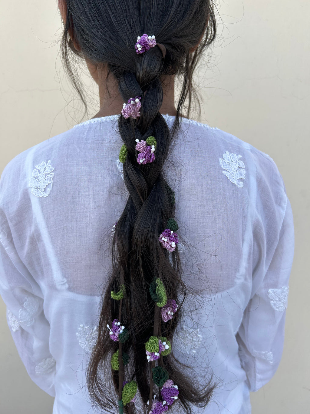 Purple Crochet Hair Parandi at Kamakhyaa by Ikriit'm. This item is Accessories, Cotton yarn, Crochet, Free Size, Hair Accessories, Ikriit'm, Natural, Purple