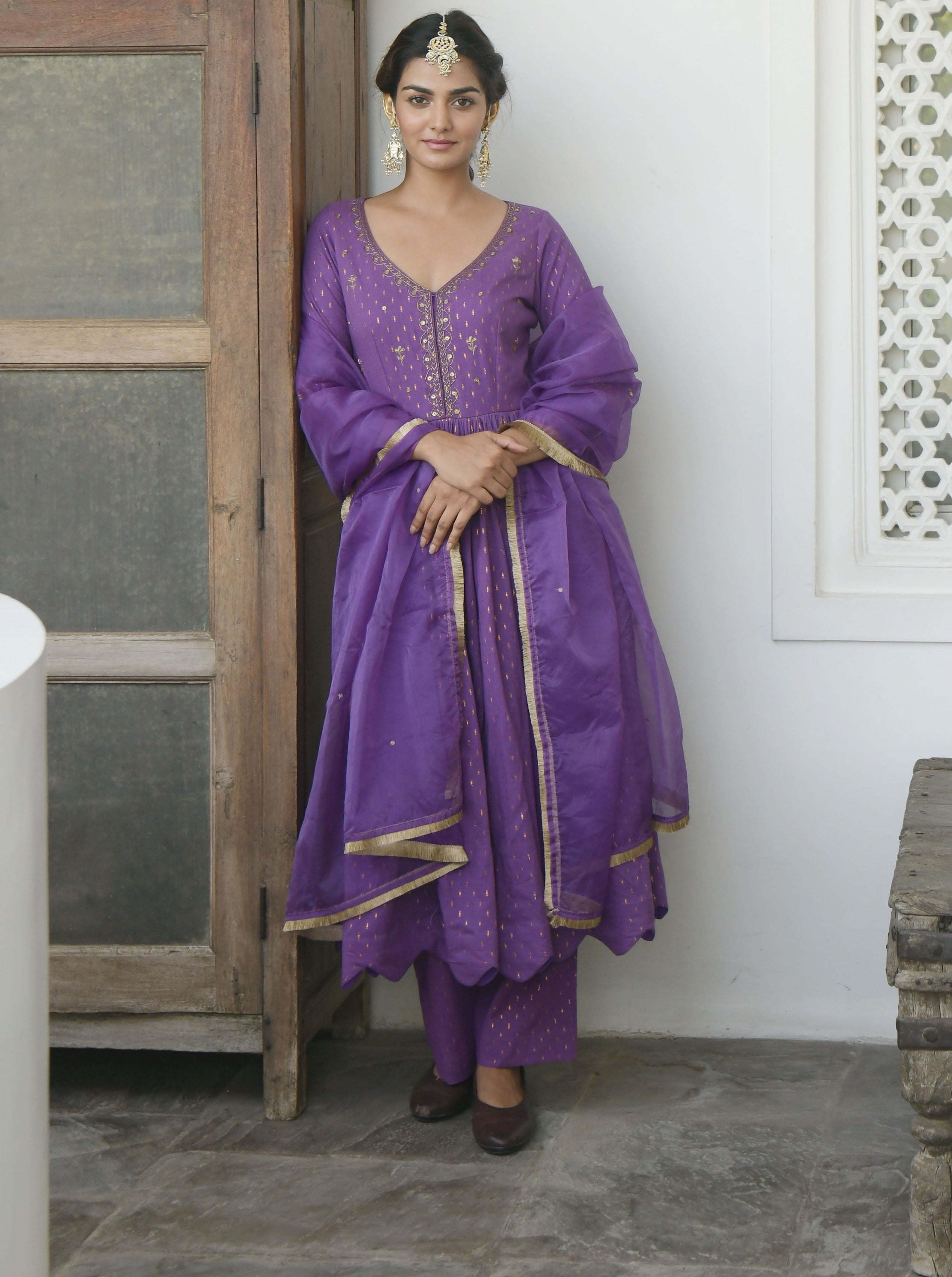 Purple Embroidered Cotton Kurta Set With Dupatta at Kamakhyaa by Taro. This item is Embroidered, Evening Wear, Handwoven Cotton, Indian Wear, July Sale, July Sale 2023, Kurta Pant Sets, Kurta Set With Dupatta, Natural, Purple, Regular Fit, Sitara Taro, Womenswear