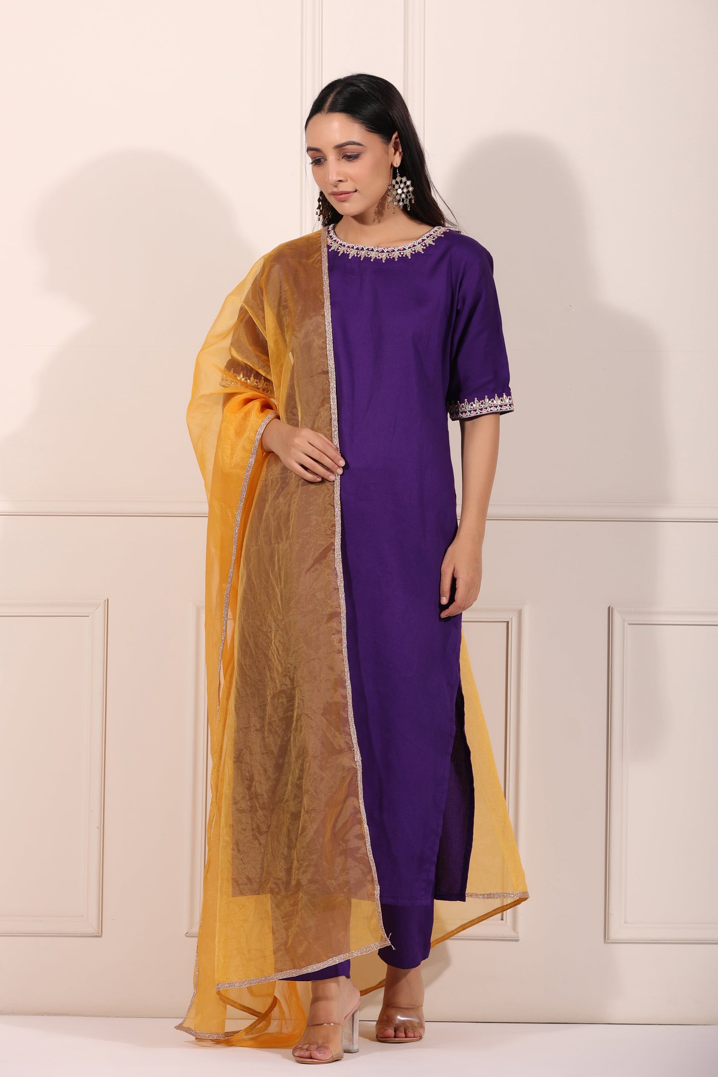 Purple Embroidered Kurta Set at Kamakhyaa by MOH-The Eternal Dhaga. This item is Cotton, Embroidered, Festive Wear, Kurta pant With Duppatta, Moh-The eternal Dhaga, Natural, Purple, Regular Fit, Womenswear