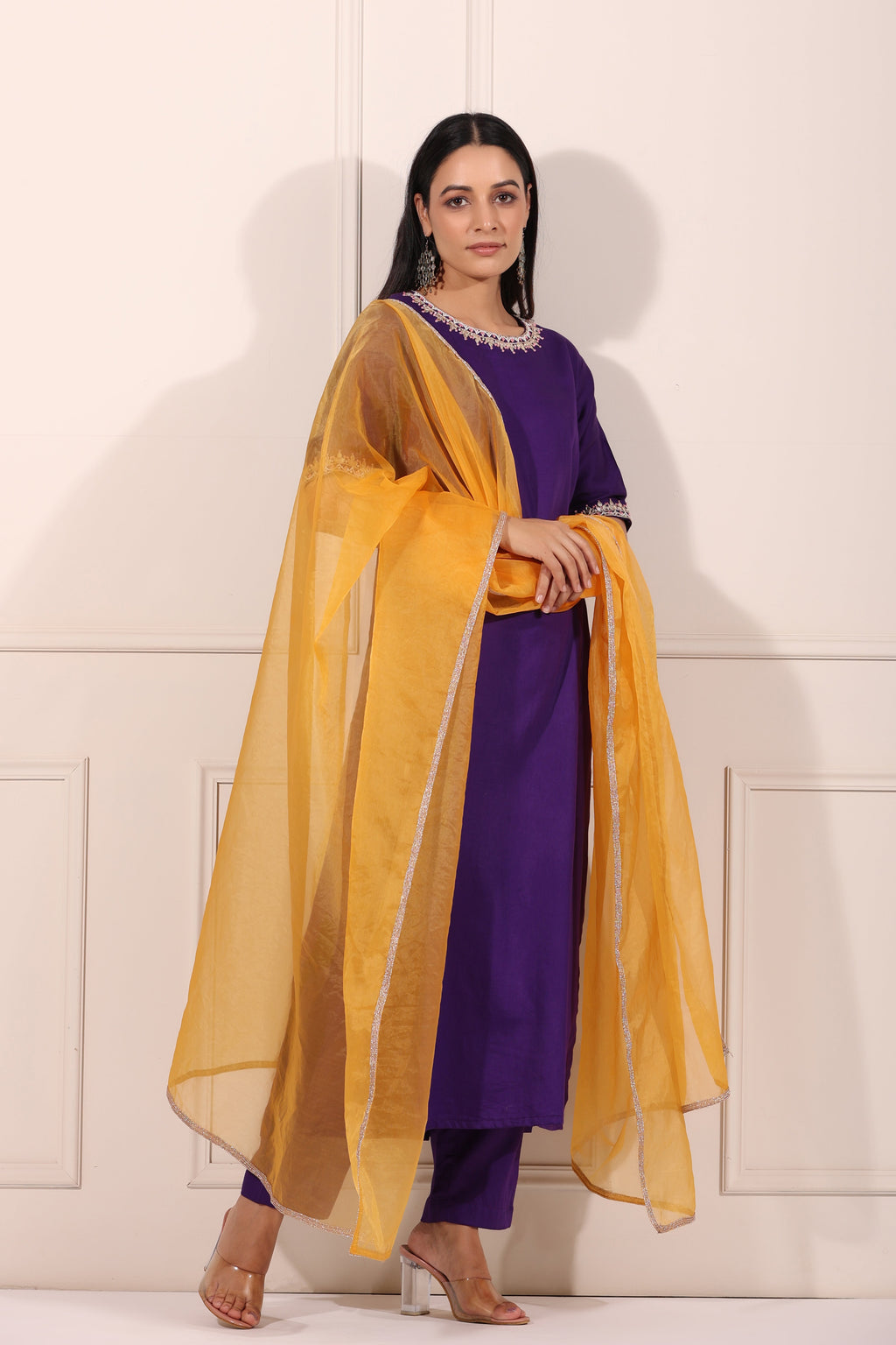 Purple Embroidered Kurta Set at Kamakhyaa by MOH-The Eternal Dhaga. This item is Cotton, Embroidered, Festive Wear, Kurta pant With Duppatta, Moh-The eternal Dhaga, Natural, Purple, Regular Fit, Womenswear