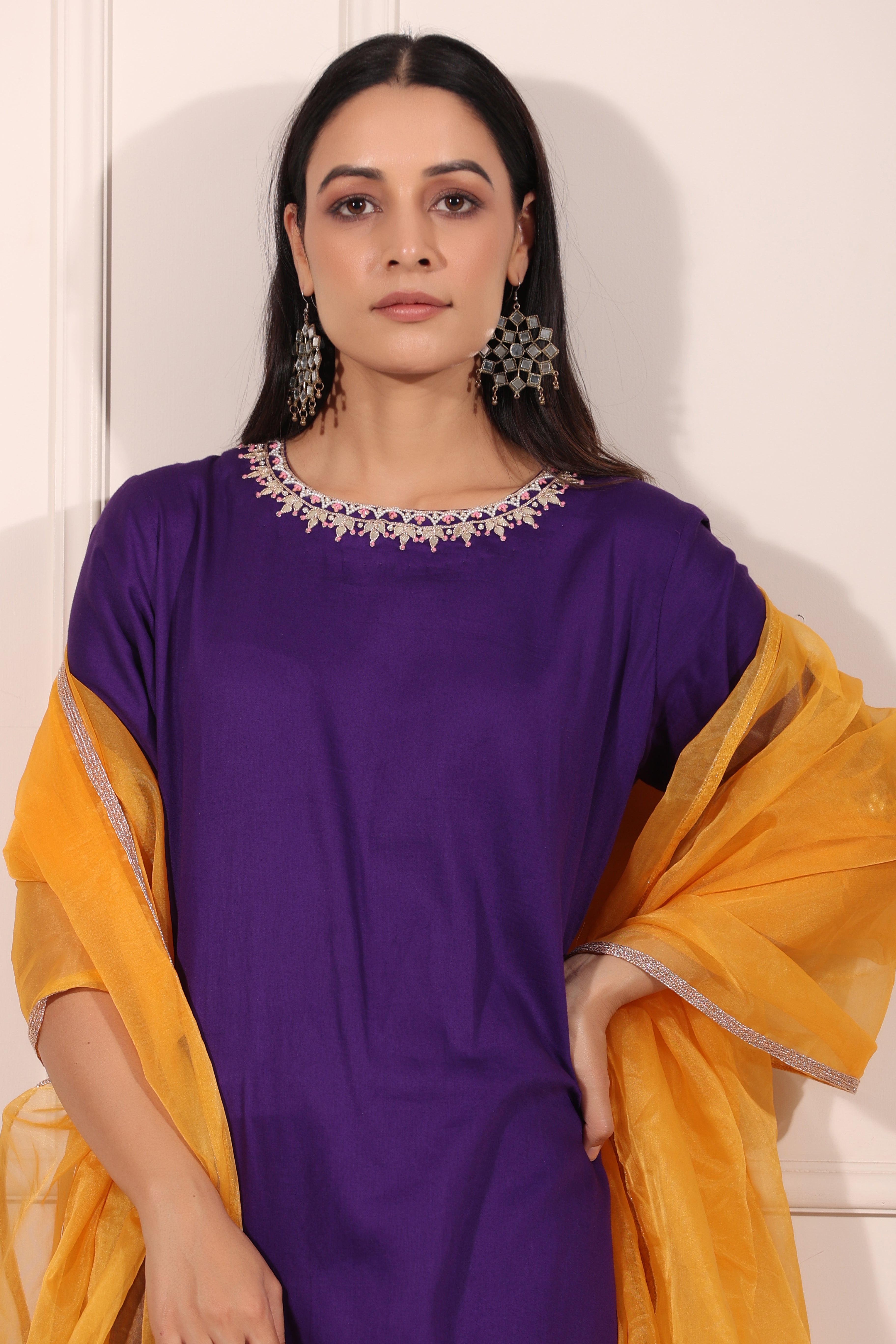 Purple Embroidered Kurta Set at Kamakhyaa by MOH-The Eternal Dhaga. This item is Cotton, Embroidered, Festive Wear, Kurta pant With Duppatta, Moh-The eternal Dhaga, Natural, Purple, Regular Fit, Womenswear