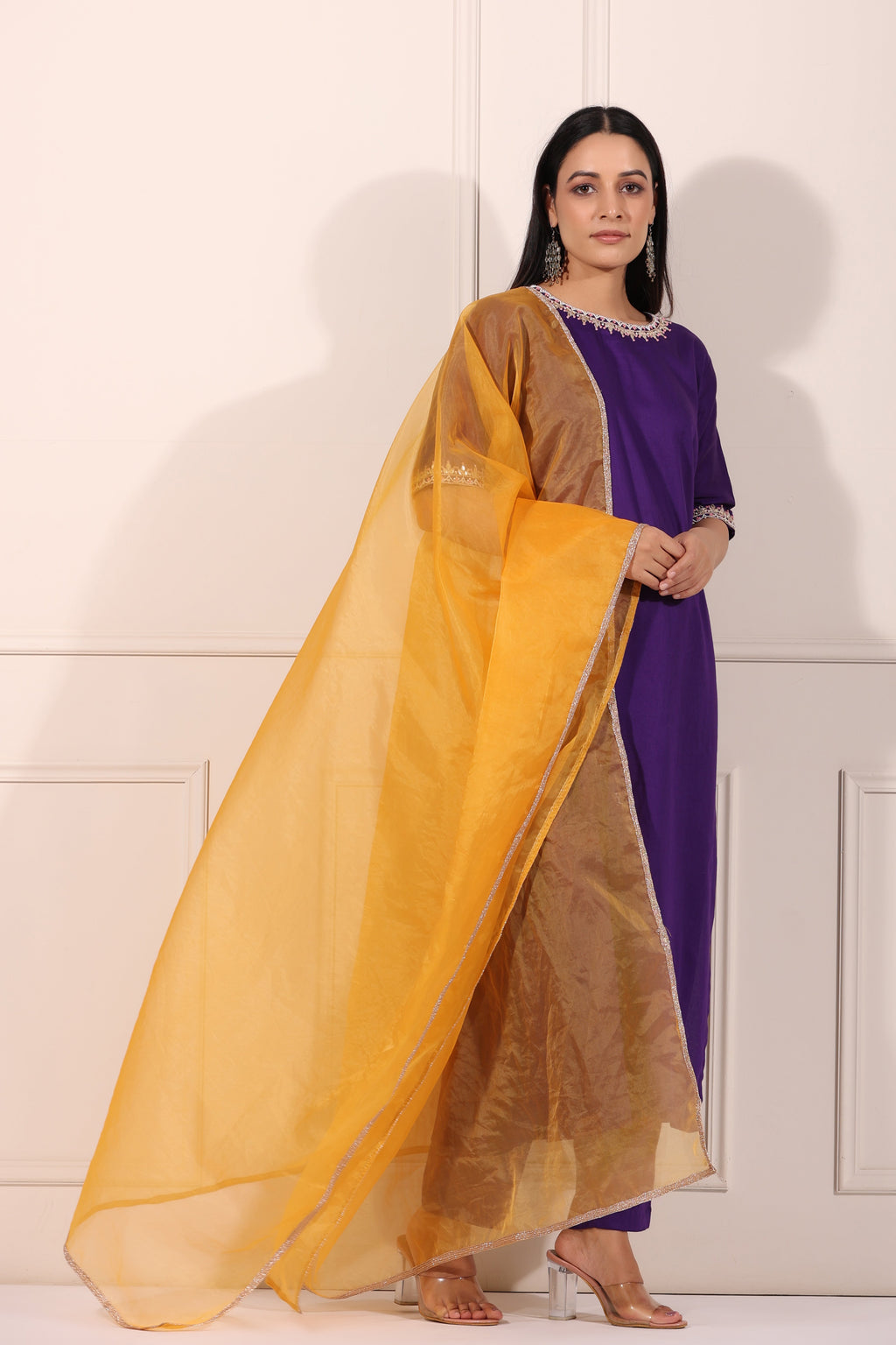 Purple Embroidered Kurta Set at Kamakhyaa by MOH-The Eternal Dhaga. This item is Cotton, Embroidered, Festive Wear, Kurta pant With Duppatta, Moh-The eternal Dhaga, Natural, Purple, Regular Fit, Womenswear