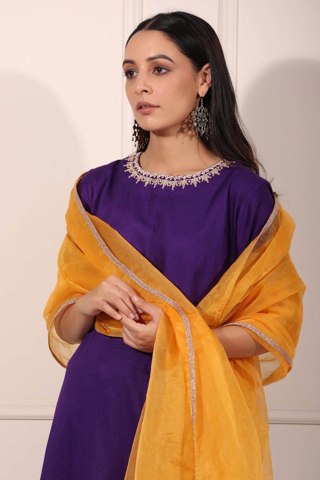 Purple Embroidered Kurta Set at Kamakhyaa by MOH-The Eternal Dhaga. This item is Cotton, Embroidered, Festive Wear, Kurta pant With Duppatta, Moh-The eternal Dhaga, Natural, Purple, Regular Fit, Womenswear
