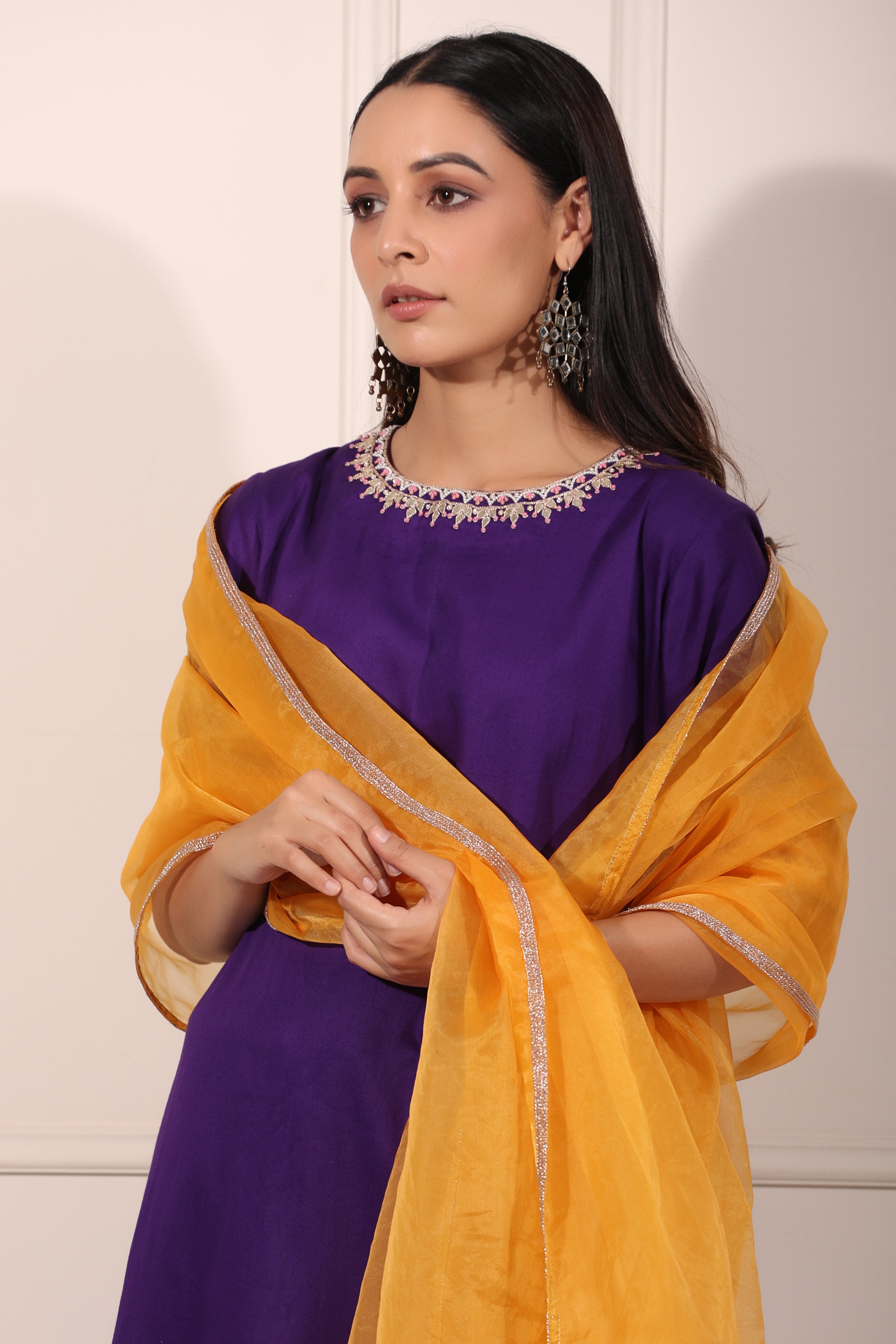 Purple Embroidered Kurta Set at Kamakhyaa by MOH-The Eternal Dhaga. This item is Cotton, Embroidered, Festive Wear, Kurta pant With Duppatta, Moh-The eternal Dhaga, Natural, Purple, Regular Fit, Womenswear