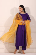 Purple Embroidered Kurta Set at Kamakhyaa by MOH-The Eternal Dhaga. This item is Cotton, Embroidered, Festive Wear, Kurta pant With Duppatta, Moh-The eternal Dhaga, Natural, Purple, Regular Fit, Womenswear