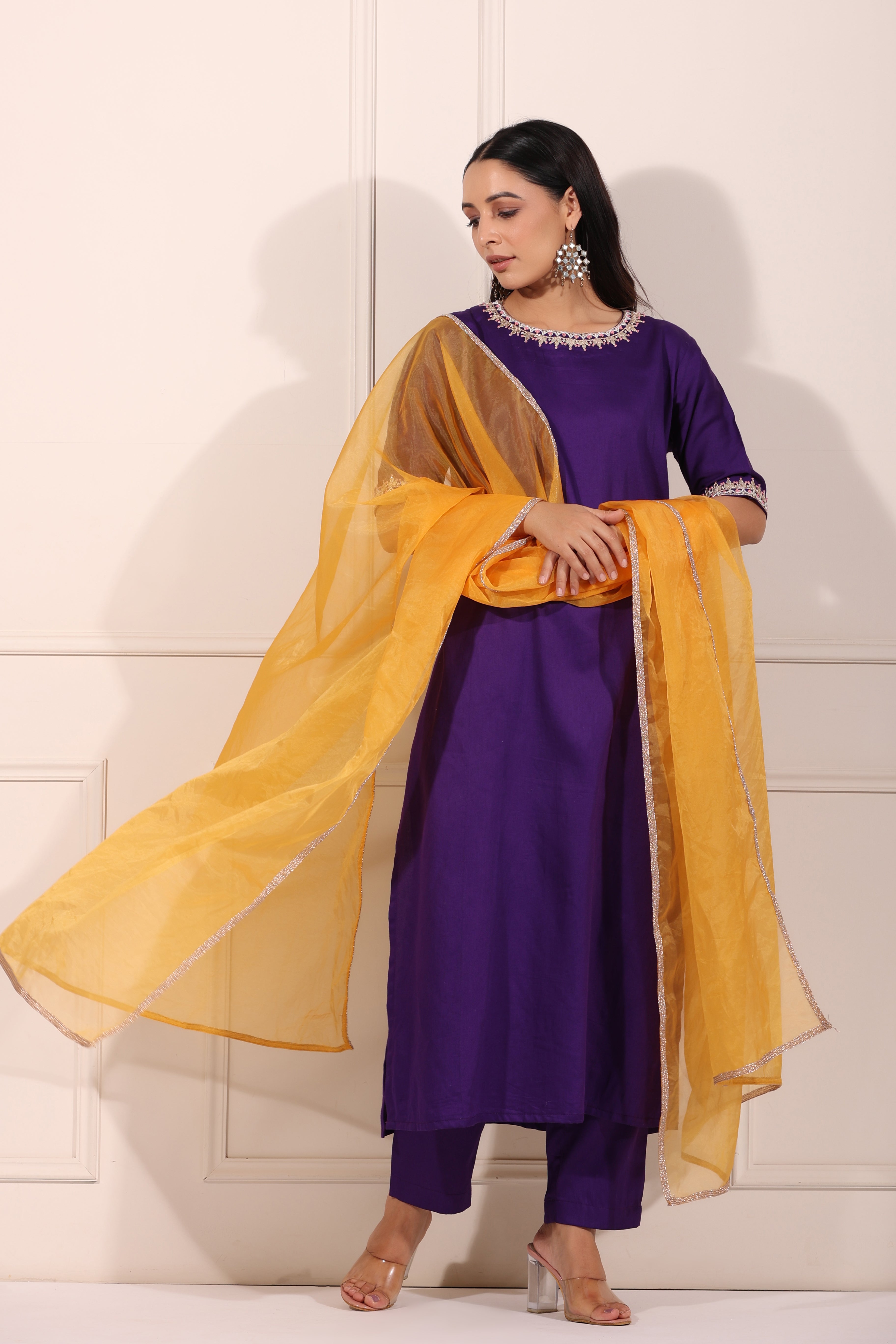 Purple Embroidered Kurta Set at Kamakhyaa by MOH-The Eternal Dhaga. This item is Cotton, Embroidered, Festive Wear, Kurta pant With Duppatta, Moh-The eternal Dhaga, Natural, Purple, Regular Fit, Womenswear