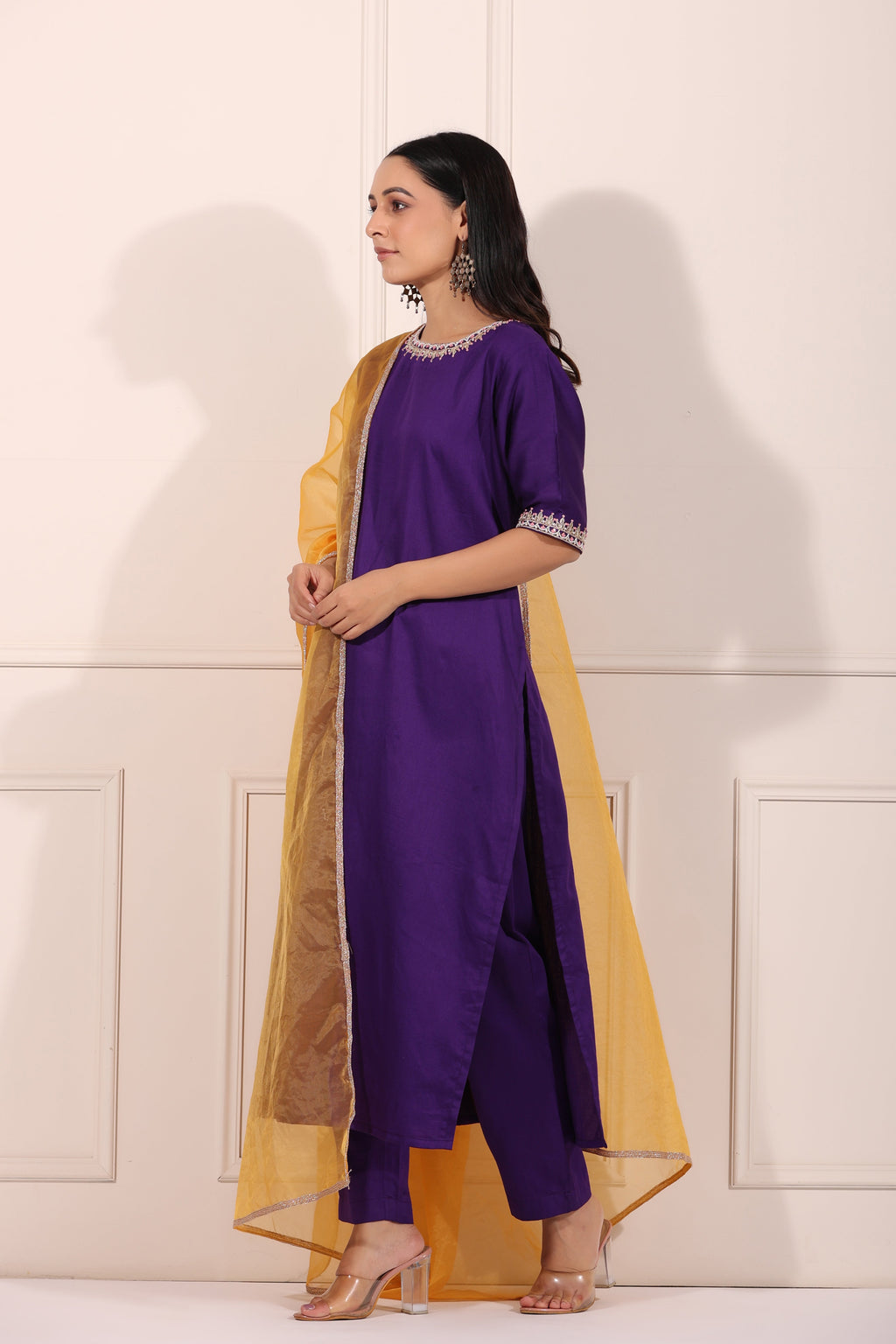 Purple Embroidered Kurta Set at Kamakhyaa by MOH-The Eternal Dhaga. This item is Cotton, Embroidered, Festive Wear, Kurta pant With Duppatta, Moh-The eternal Dhaga, Natural, Purple, Regular Fit, Womenswear