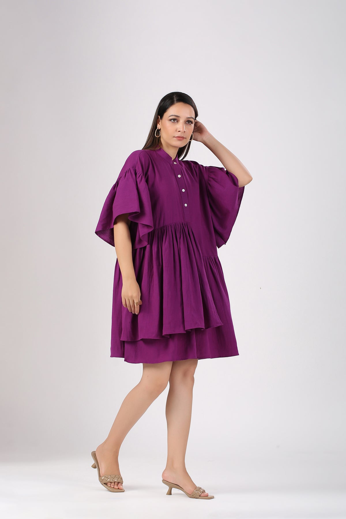 Purple Mini Dress at Kamakhyaa by MOH-The Eternal Dhaga. This item is Casual Wear, Cotton, Mini Dresses, Moh-The eternal Dhaga, Natural, Purple, Relaxed Fit, Shirt Dresses, Solids, Womenswear