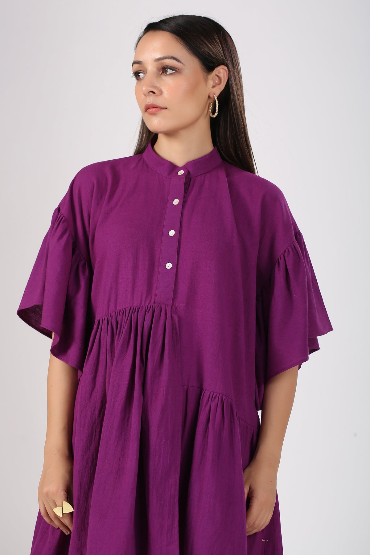 Purple Mini Dress at Kamakhyaa by MOH-The Eternal Dhaga. This item is Casual Wear, Cotton, Mini Dresses, Moh-The eternal Dhaga, Natural, Purple, Relaxed Fit, Shirt Dresses, Solids, Womenswear