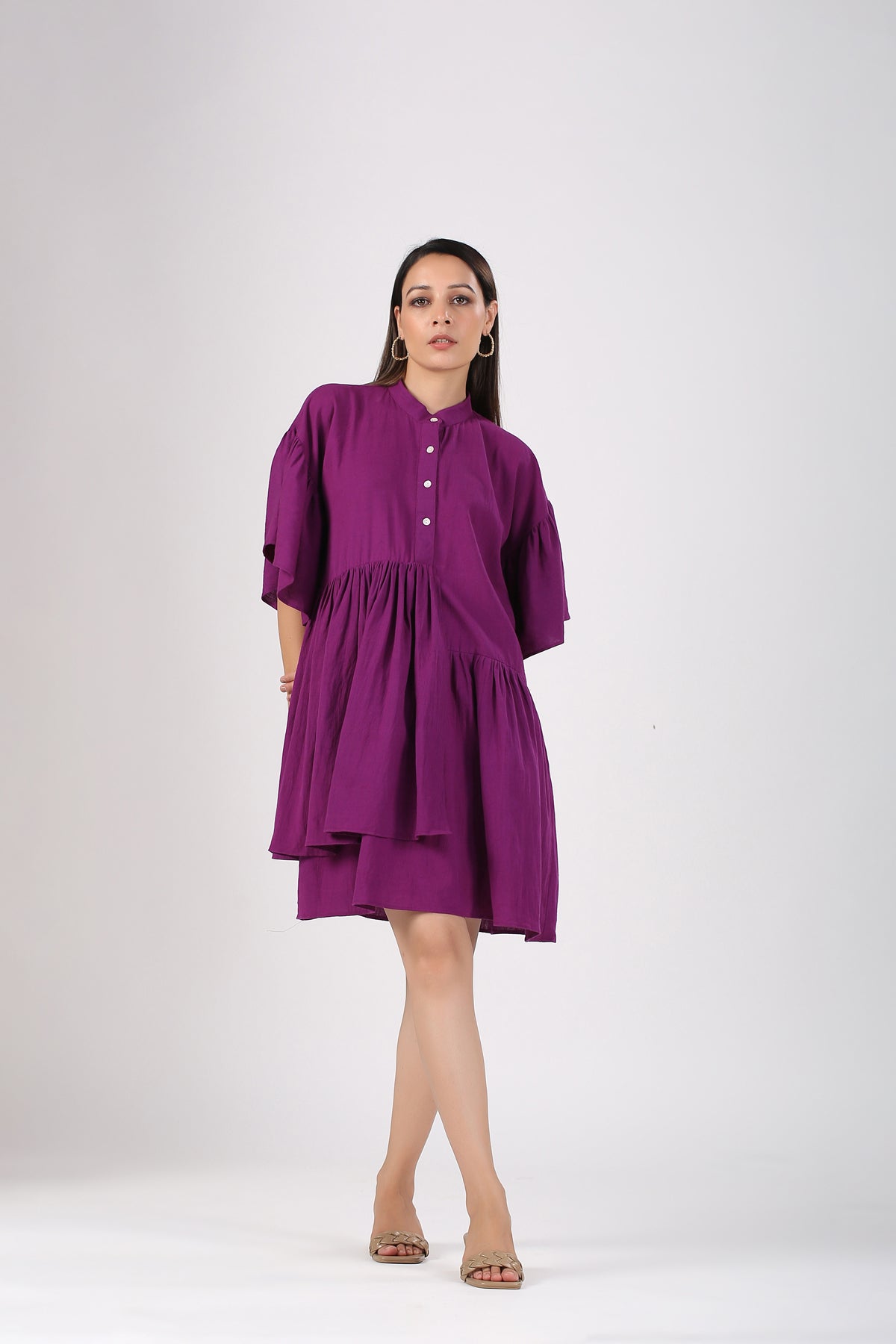 Purple Mini Dress at Kamakhyaa by MOH-The Eternal Dhaga. This item is Casual Wear, Cotton, Mini Dresses, Moh-The eternal Dhaga, Natural, Purple, Relaxed Fit, Shirt Dresses, Solids, Womenswear