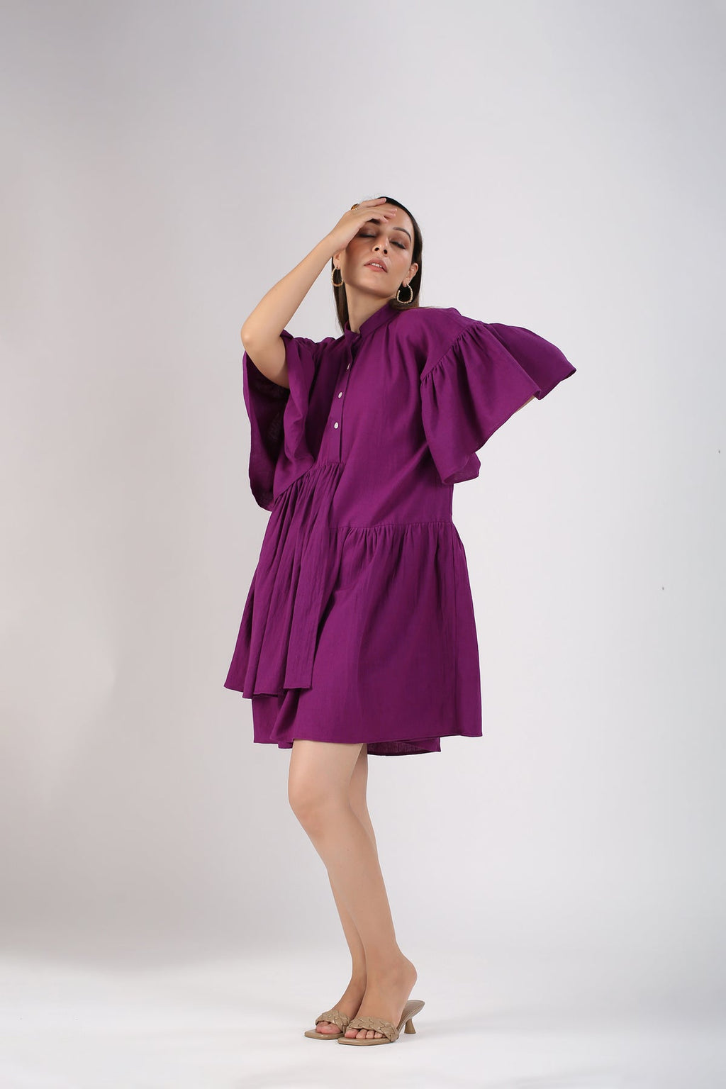 Purple Mini Dress at Kamakhyaa by MOH-The Eternal Dhaga. This item is Casual Wear, Cotton, Mini Dresses, Moh-The eternal Dhaga, Natural, Purple, Relaxed Fit, Shirt Dresses, Solids, Womenswear