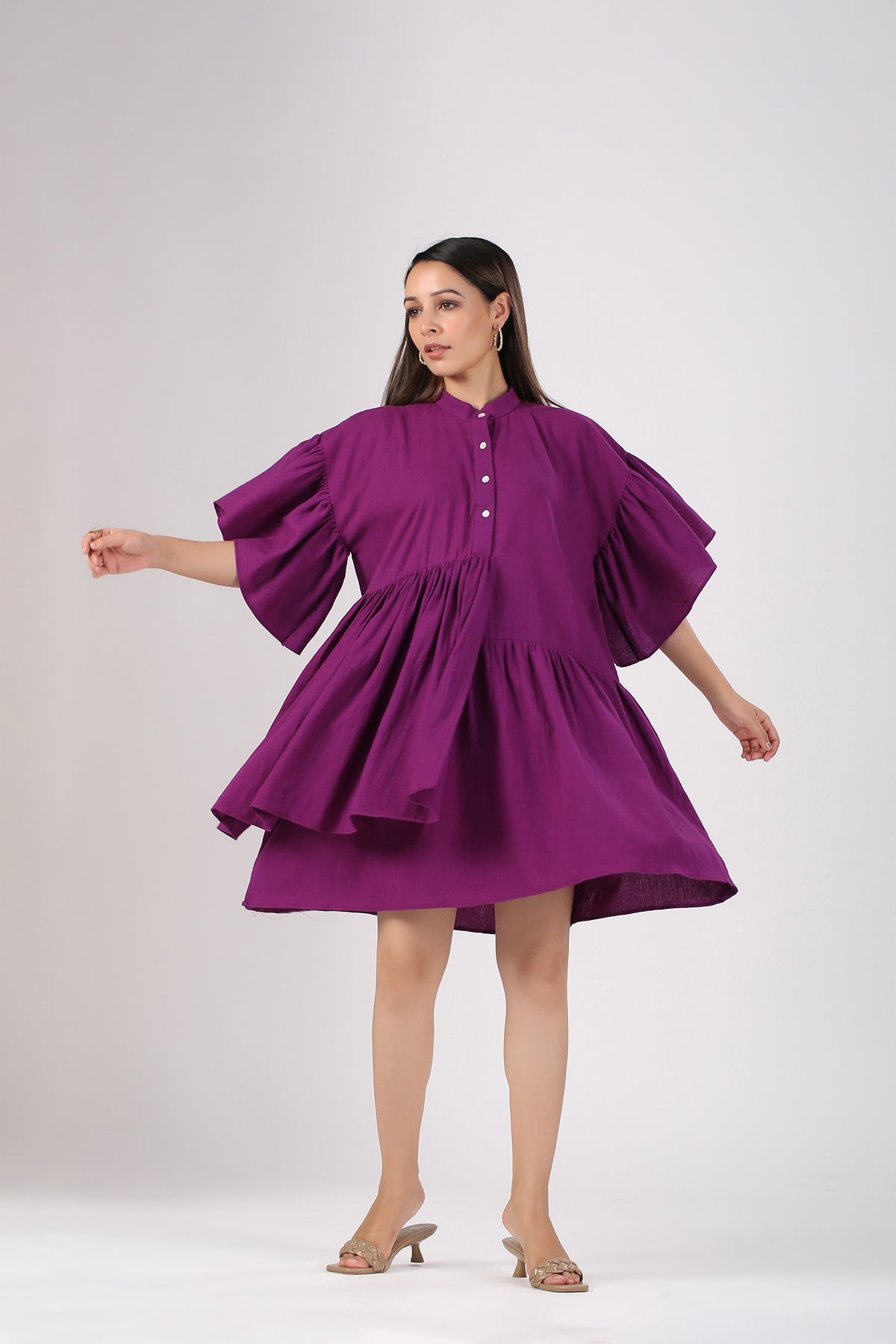 Purple Mini Dress at Kamakhyaa by MOH-The Eternal Dhaga. This item is Casual Wear, Cotton, Mini Dresses, Moh-The eternal Dhaga, Natural, Purple, Relaxed Fit, Shirt Dresses, Solids, Womenswear