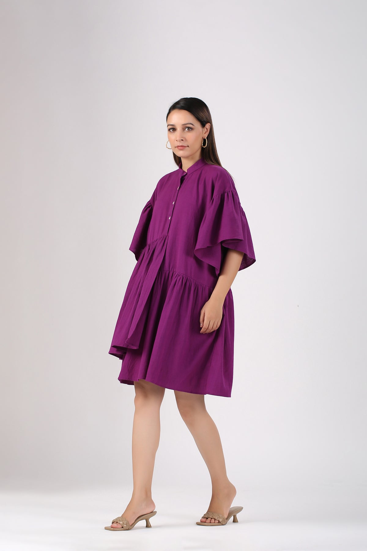 Purple Mini Dress at Kamakhyaa by MOH-The Eternal Dhaga. This item is Casual Wear, Cotton, Mini Dresses, Moh-The eternal Dhaga, Natural, Purple, Relaxed Fit, Shirt Dresses, Solids, Womenswear