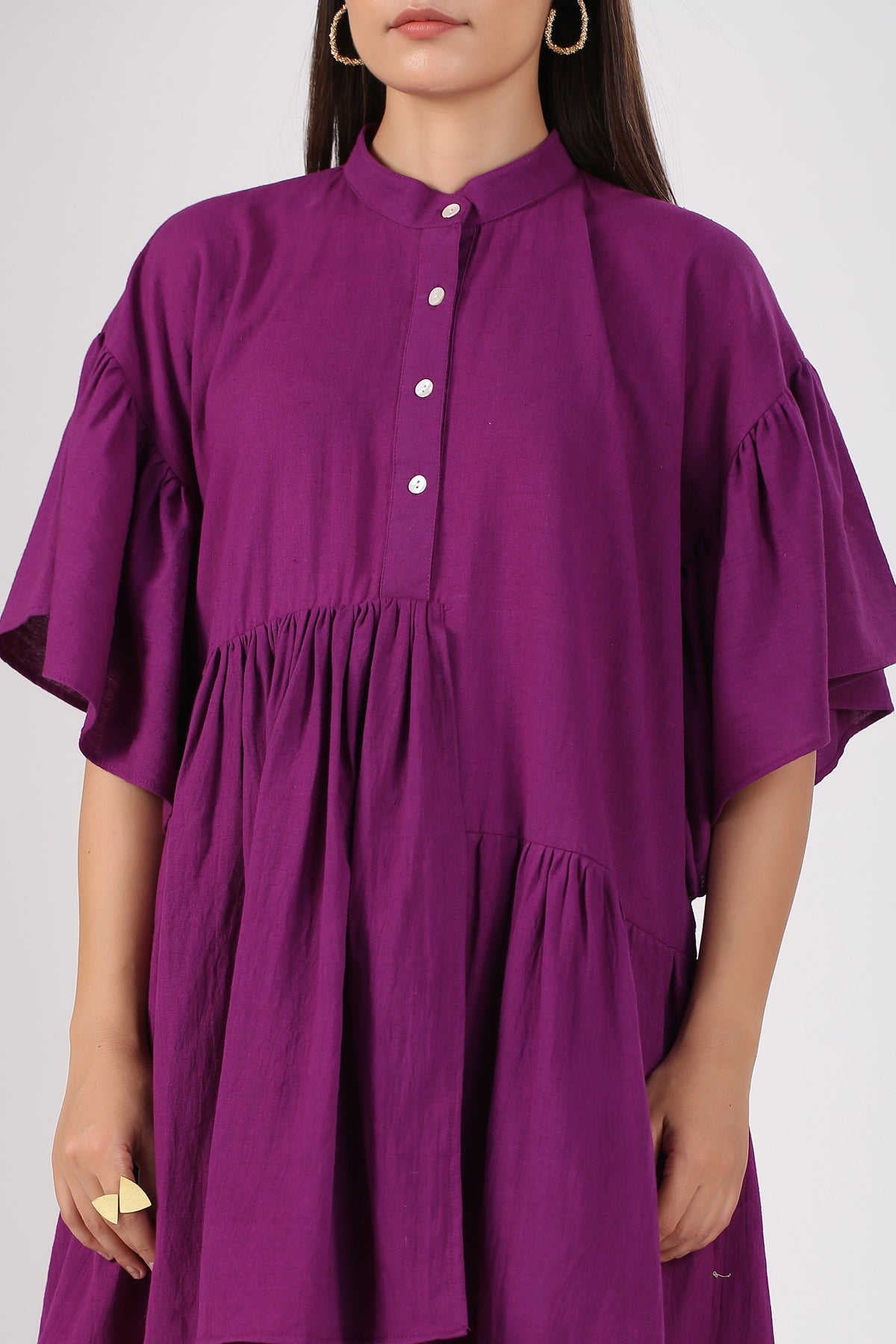 Purple Mini Dress at Kamakhyaa by MOH-The Eternal Dhaga. This item is Casual Wear, Cotton, Mini Dresses, Moh-The eternal Dhaga, Natural, Purple, Relaxed Fit, Shirt Dresses, Solids, Womenswear