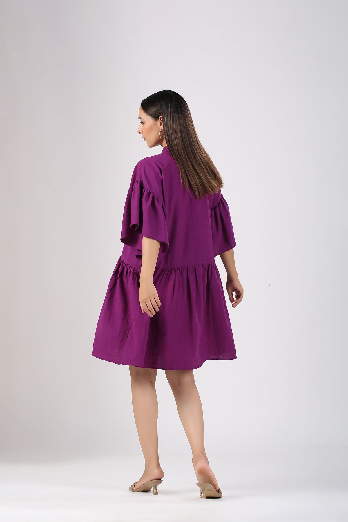 Purple Mini Dress at Kamakhyaa by MOH-The Eternal Dhaga. This item is Casual Wear, Cotton, Mini Dresses, Moh-The eternal Dhaga, Natural, Purple, Relaxed Fit, Shirt Dresses, Solids, Womenswear