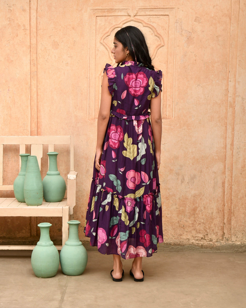 Purple Printed Midi Dress at Kamakhyaa by Taro. This item is Azo Free Dyes, Best Selling, Casual Wear, Chanderi Silk, FB ADS JUNE, Garden Of Dreams, July Sale, July Sale 2023, Midi Dresses, Prints, Purple, Sleeveless Dresses, Womenswear
