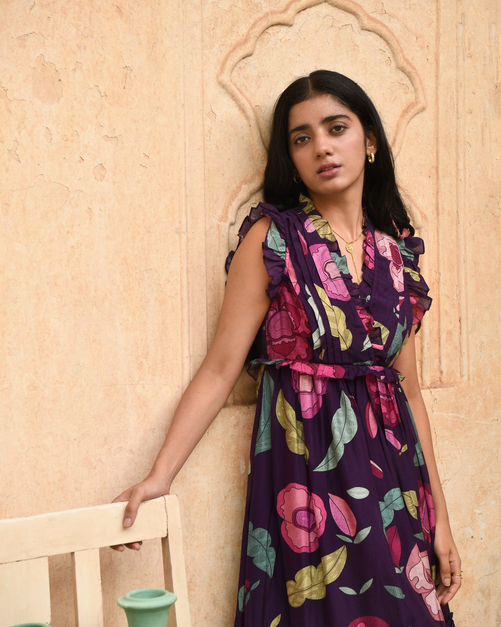 Purple Printed Midi Dress at Kamakhyaa by Taro. This item is Azo Free Dyes, Best Selling, Casual Wear, Chanderi Silk, FB ADS JUNE, Garden Of Dreams, July Sale, July Sale 2023, Midi Dresses, Prints, Purple, Sleeveless Dresses, Womenswear
