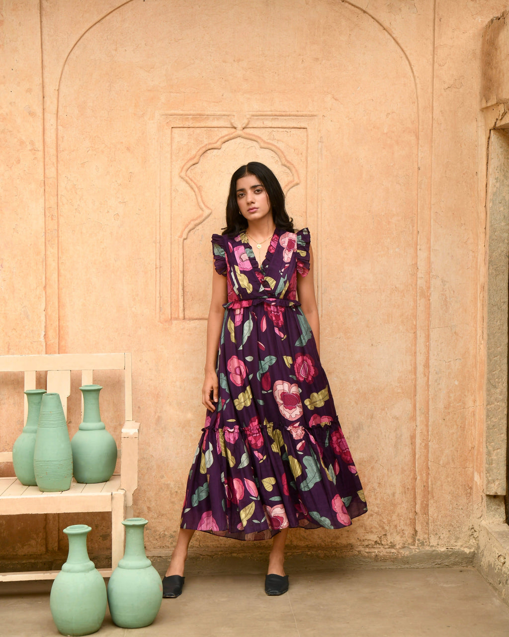 Purple Printed Midi Dress at Kamakhyaa by Taro. This item is Azo Free Dyes, Best Selling, Casual Wear, Chanderi Silk, FB ADS JUNE, Garden Of Dreams, July Sale, July Sale 2023, Midi Dresses, Prints, Purple, Sleeveless Dresses, Womenswear