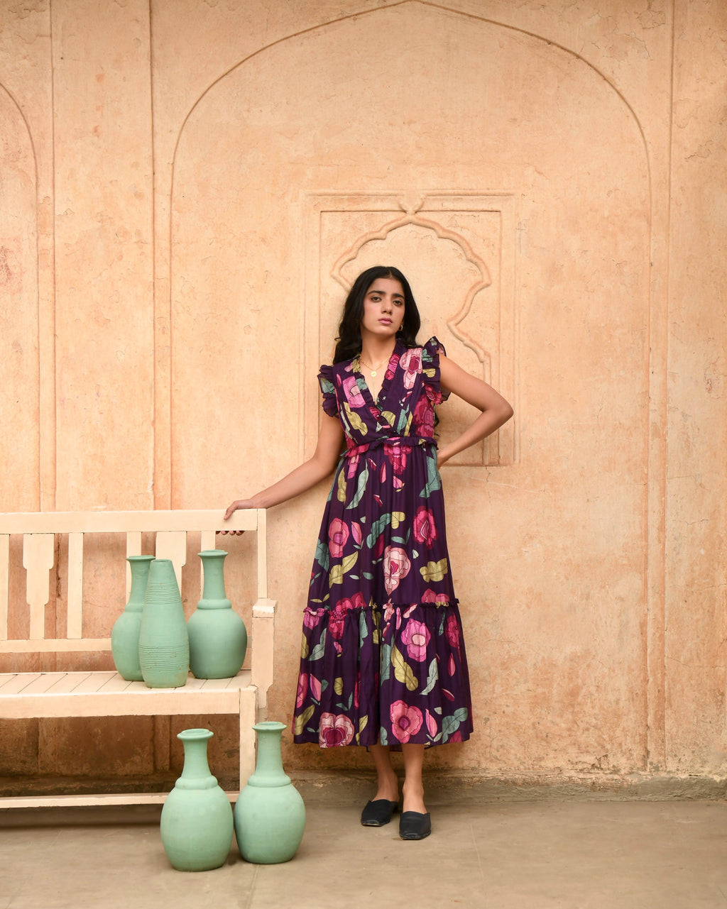 Purple Printed Midi Dress at Kamakhyaa by Taro. This item is Azo Free Dyes, Best Selling, Casual Wear, Chanderi Silk, FB ADS JUNE, Garden Of Dreams, July Sale, July Sale 2023, Midi Dresses, Prints, Purple, Sleeveless Dresses, Womenswear