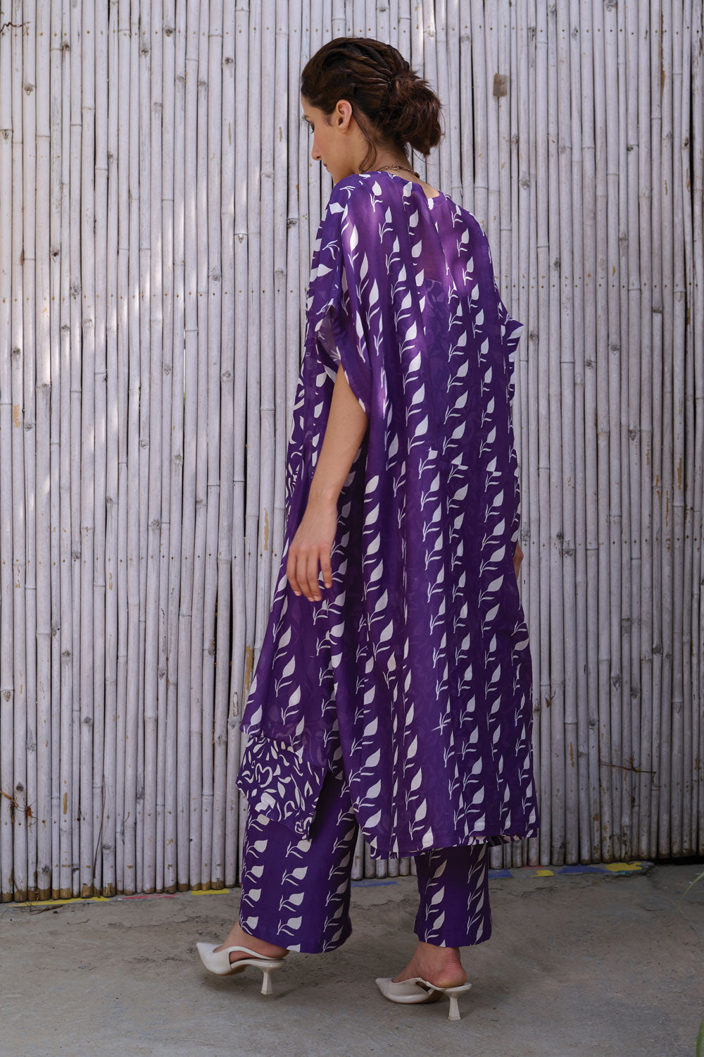 Purple Printed Three Piece Set at Kamakhyaa by Kanelle. This item is Chanderi, Festive Wear, Natural, Partywear Co-ord, Partywear Co-ords, Printed, Purple, Rang, Regular Fit, Viscose Silk, Womenswear