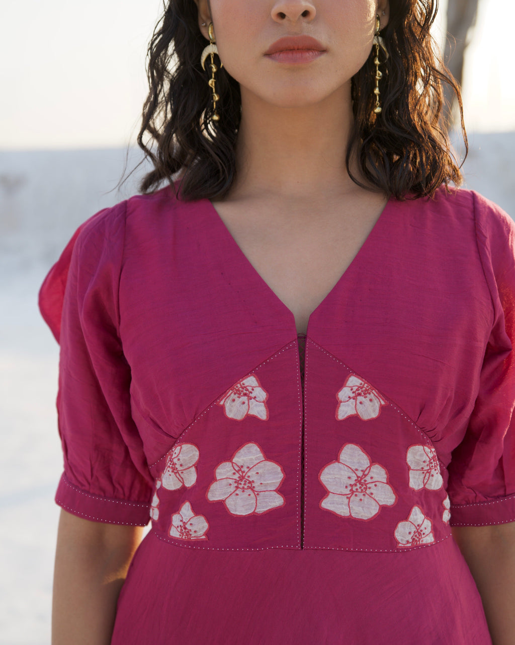 Purple Silk Maxi Dress at Kamakhyaa by The Loom Art. This item is Aurora SS24, Casual Wear, Chanderi Silk, Embroidered, July Sale, July Sale 2023, Maxi Dresses, Ombre & Dyes, Organic, Purple, Relaxed Fit, Tiered Dresses, Womenswear