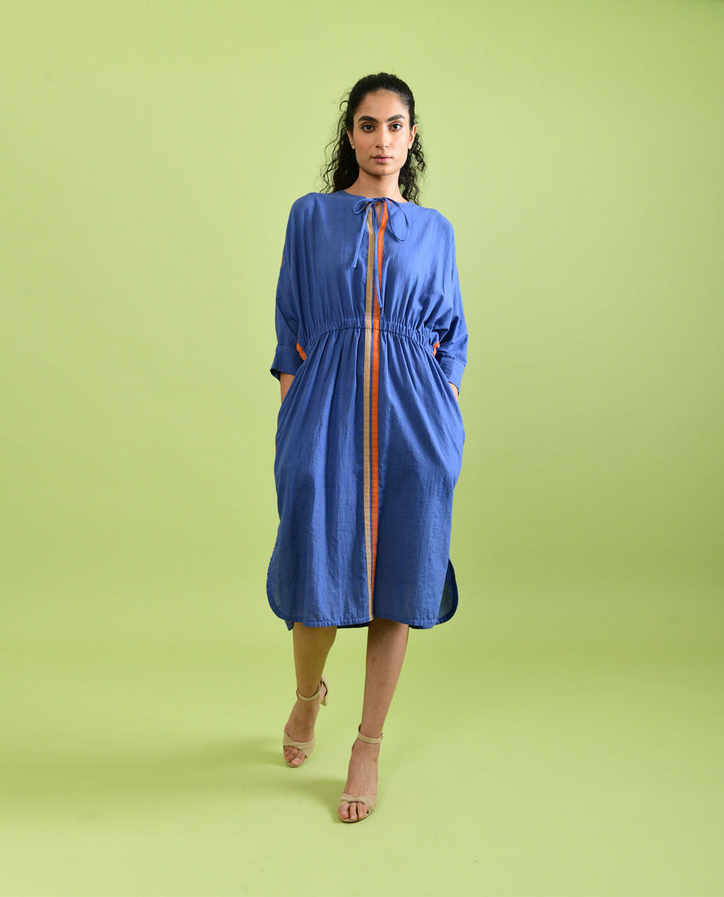 Purple Solid Midi Dress at Kamakhyaa by Rias Jaipur. This item is Best Selling, Casual Wear, Handloom Cotton, Handspun, Handwoven, Hue, Midi Dresses, Purple, Regular Fit, Shirt Dresses, Solids, Stripes, Womenswear