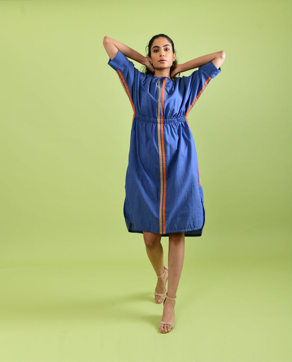 Purple Solid Midi Dress at Kamakhyaa by Rias Jaipur. This item is Best Selling, Casual Wear, Handloom Cotton, Handspun, Handwoven, Hue, Midi Dresses, Purple, Regular Fit, Shirt Dresses, Solids, Stripes, Womenswear