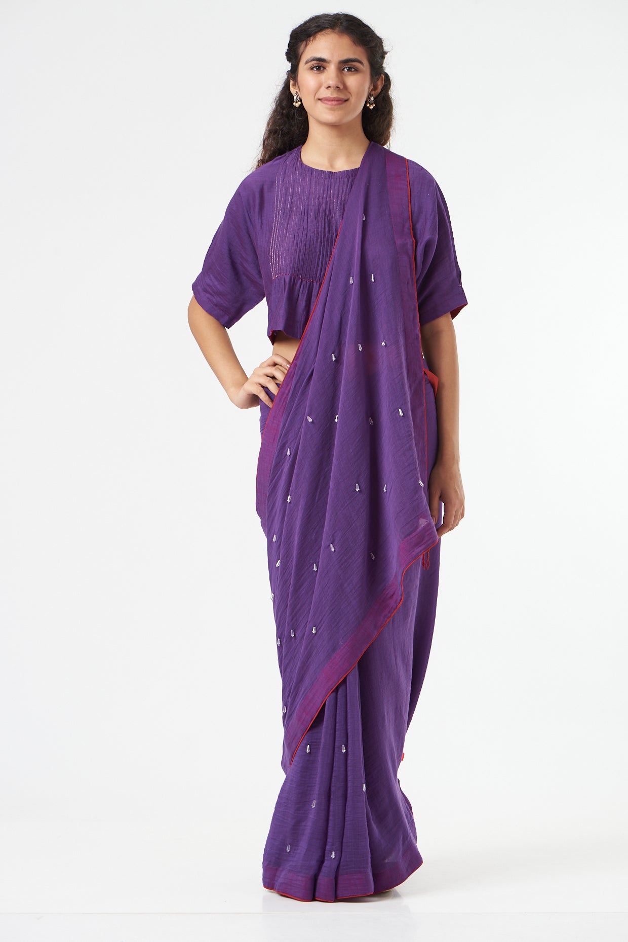 Purple Textured Chanderi Silk Blouse at Kamakhyaa by Ahmev. This item is Casual Wear, Festive '22, July Sale, July Sale 2023, Natural, New, Purple, Regular Fit, Saree Blouses, Silk Chanderi, Textured, Tops, Womenswear