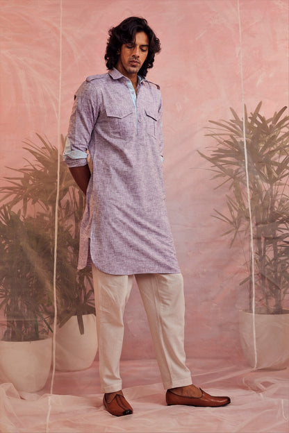 Purple Textured Pathani Kurta at Kamakhyaa by Charkhee. This item is Casual Wear, Cotton, Kurtas, Menswear, Natural, Purple, Regular Fit, Textured, Tops