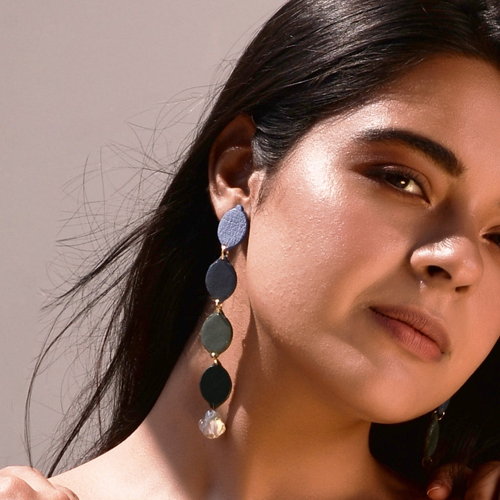 Quart Earring at Kamakhyaa by Noupelle. This item is Casual Wear, Danglers, Fashion Jewellery, Free Size, jewelry, Less than $50, Long Earrings, Multicolor, Natural, Upcycled, Upcycled leather