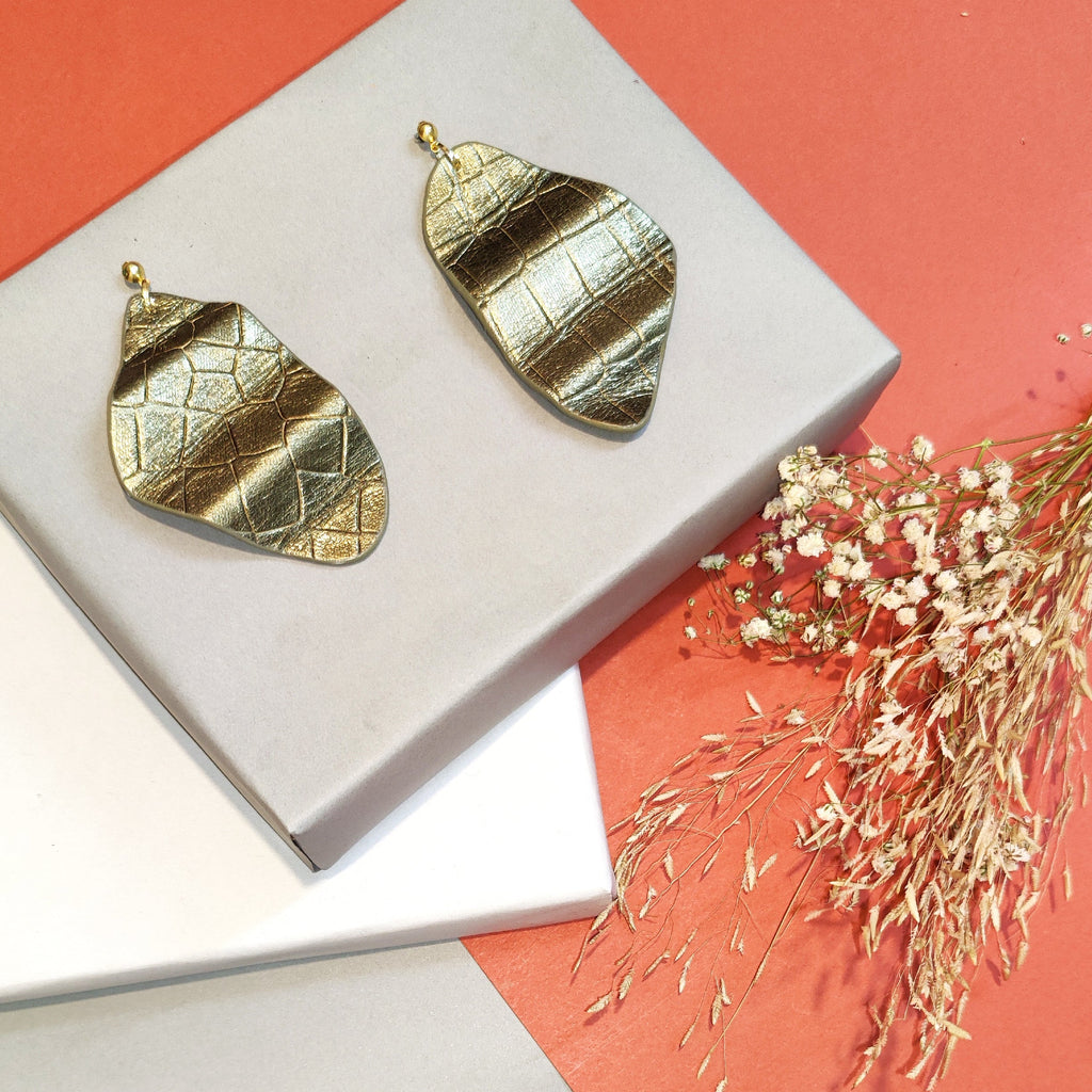 Quiv Earring at Kamakhyaa by Noupelle. This item is Casual Wear, Danglers, Fashion Jewellery, Free Size, Gold, jewelry, Less than $50, Natural, Upcycled, Upcycled leather