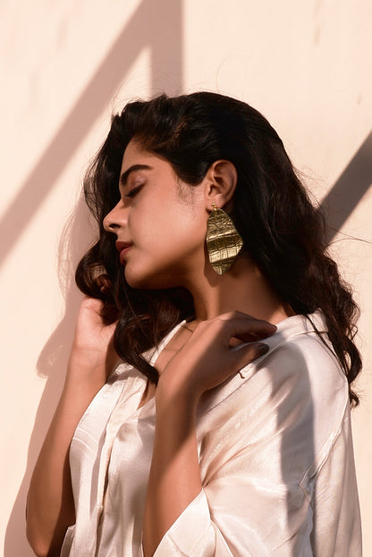 Quiv Earring at Kamakhyaa by Noupelle. This item is Casual Wear, Danglers, Fashion Jewellery, Free Size, Gold, jewelry, Less than $50, Natural, Upcycled, Upcycled leather