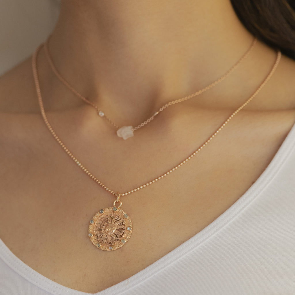 Ra Pendant Chain Set Rose Gold at Kamakhyaa by Noyra. This item is Fashion Jewellery, Gold, jewelry, July Sale, July Sale 2023, Micron, Natural, Pendant, Silver, Solids