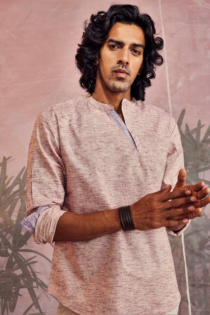 Raspberry Textured Short Kurta at Kamakhyaa by Charkhee. This item is Casual Wear, Cotton, Kurtas, Menswear, Natural, Raspberry, Regular Fit, Textured, Tops