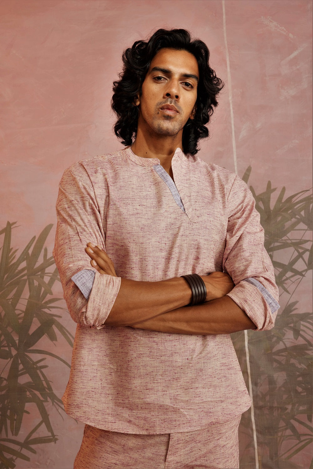 Raspberry Textured Short Kurta at Kamakhyaa by Charkhee. This item is Casual Wear, Cotton, Kurtas, Menswear, Natural, Raspberry, Regular Fit, Textured, Tops