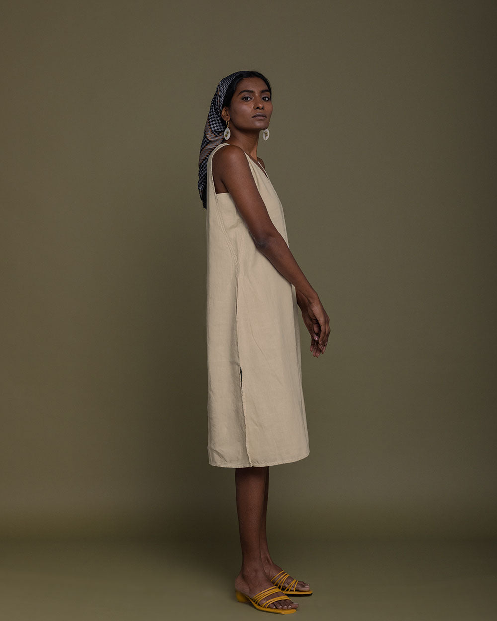 Reading Tea Leaves Dress - Sand Beige at Kamakhyaa by Reistor. This item is Best Selling, Brown, Casual Wear, Fall, Hemp, Natural, Office Wear, Short Dresses, Sleeveless Dresses, Womenswear