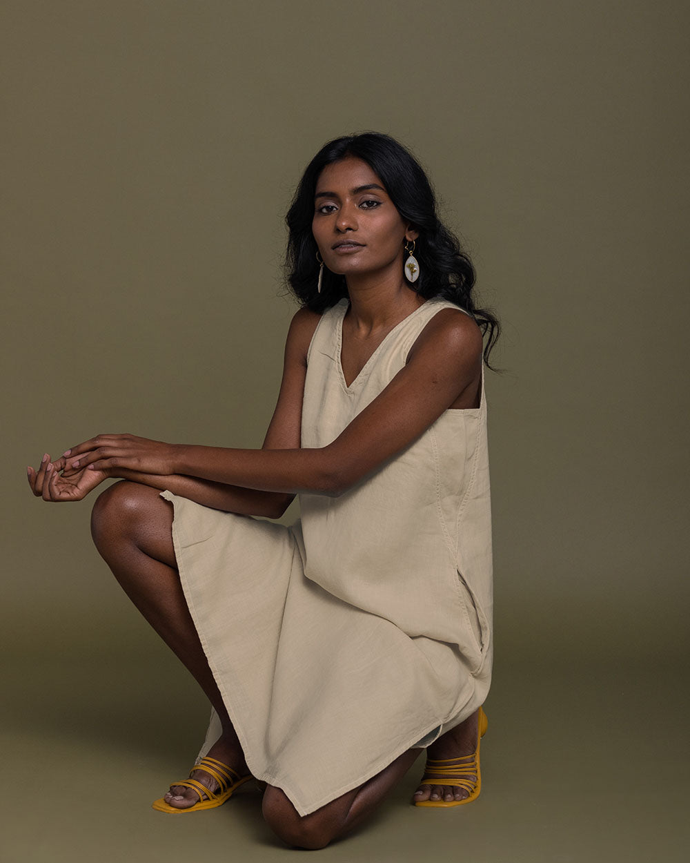 Reading Tea Leaves Dress - Sand Beige at Kamakhyaa by Reistor. This item is Best Selling, Brown, Casual Wear, Fall, Hemp, Natural, Office Wear, Short Dresses, Sleeveless Dresses, Womenswear