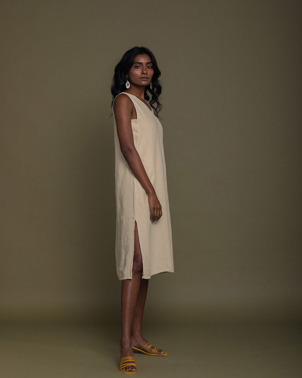 Reading Tea Leaves Dress - Sand Beige at Kamakhyaa by Reistor. This item is Best Selling, Brown, Casual Wear, Fall, Hemp, Natural, Office Wear, Short Dresses, Sleeveless Dresses, Womenswear