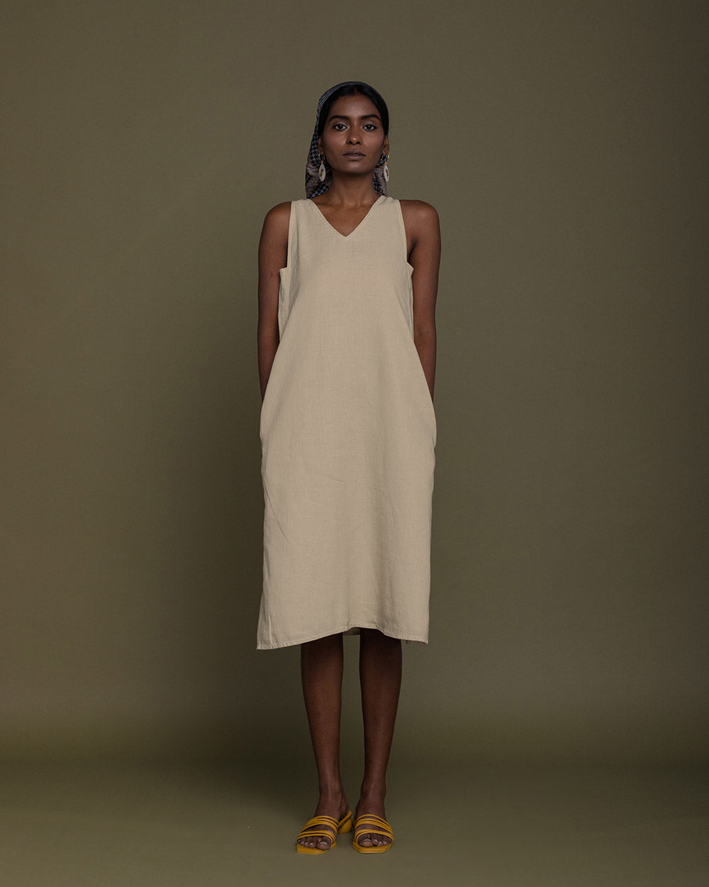 Reading Tea Leaves Dress - Sand Beige at Kamakhyaa by Reistor. This item is Best Selling, Brown, Casual Wear, Fall, Hemp, Natural, Office Wear, Short Dresses, Sleeveless Dresses, Womenswear