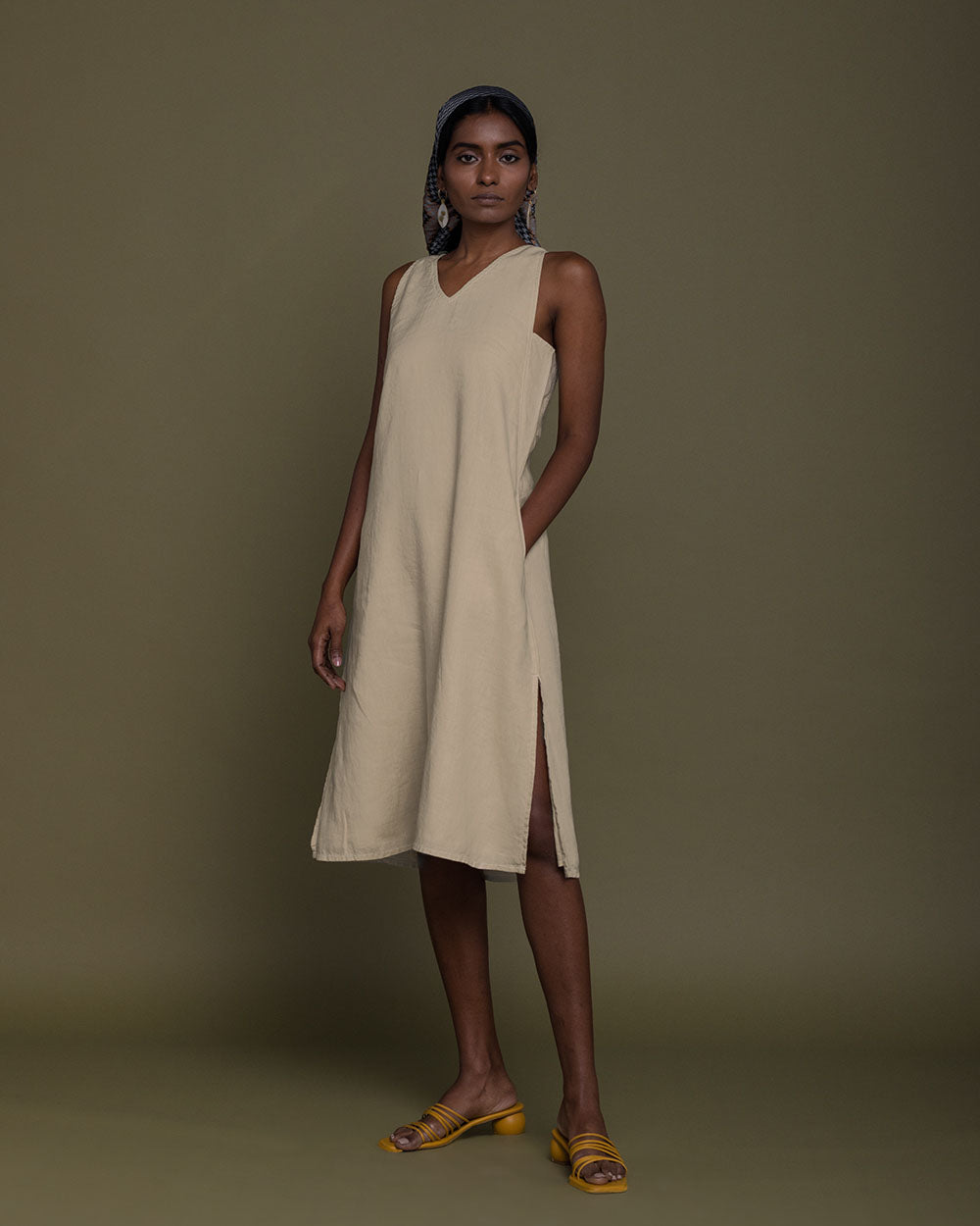 Reading Tea Leaves Dress - Sand Beige at Kamakhyaa by Reistor. This item is Best Selling, Brown, Casual Wear, Fall, Hemp, Natural, Office Wear, Short Dresses, Sleeveless Dresses, Womenswear