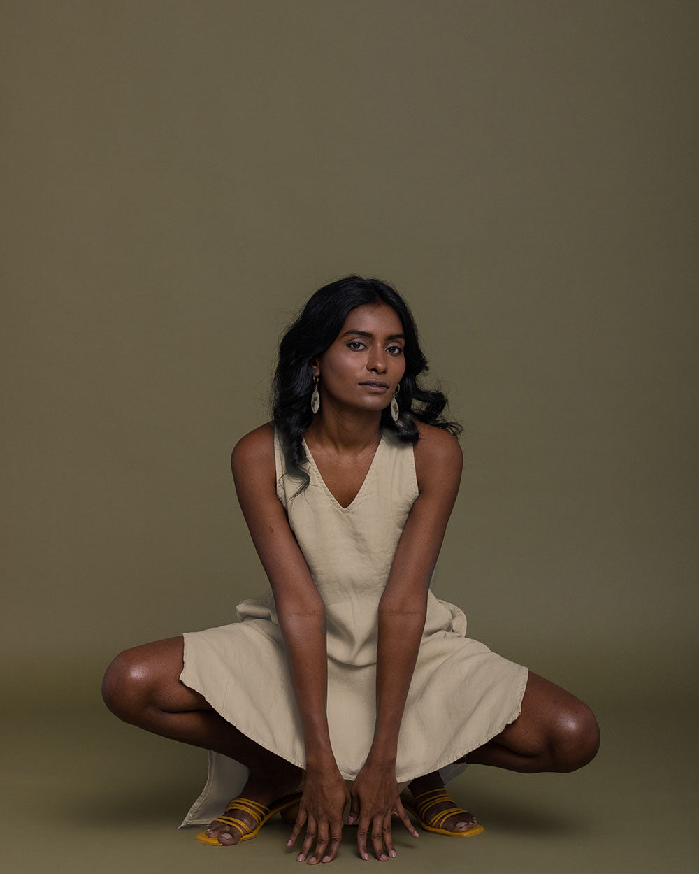 Reading Tea Leaves Dress - Sand Beige at Kamakhyaa by Reistor. This item is Best Selling, Brown, Casual Wear, Fall, Hemp, Natural, Office Wear, Short Dresses, Sleeveless Dresses, Womenswear