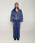 Recycled Blue Multi Colored Collared Cotton Jacket at Kamakhyaa by Rias Jaipur. This item is 100% Cotton, Blue, Casual wear, Multicolor, Natural, Overlays, RE 2.O, Regular, Stripes, Unisex, Womenswear