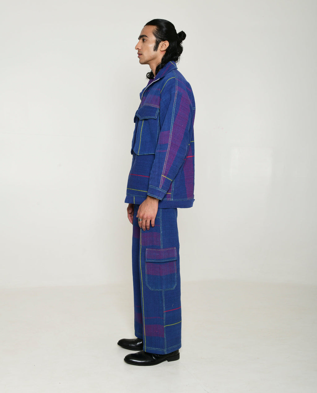 Recycled Blue Multi Colored Cotton Shirt Jacket at Kamakhyaa by Rias Jaipur. This item is 100% Cotton, Blue, Casual wear, Multicolor, Natural, Overlays, RE 2.O, Relaxed, Stripes, Unisex, Womenswear