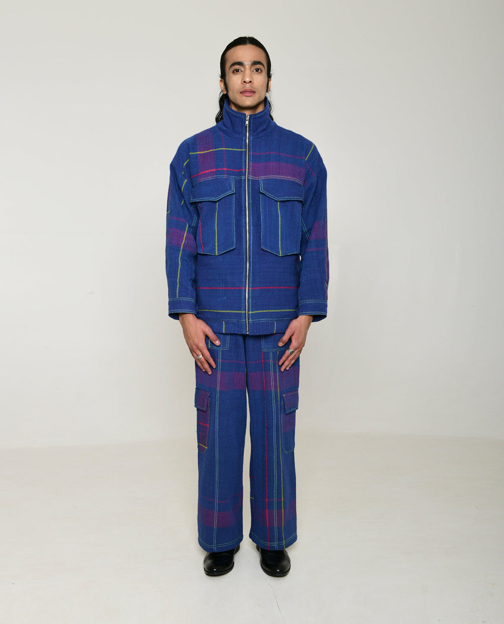 Recycled Blue Multi Colored Cotton Shirt Jacket at Kamakhyaa by Rias Jaipur. This item is 100% Cotton, Blue, Casual wear, Multicolor, Natural, Overlays, RE 2.O, Relaxed, Stripes, Unisex, Womenswear