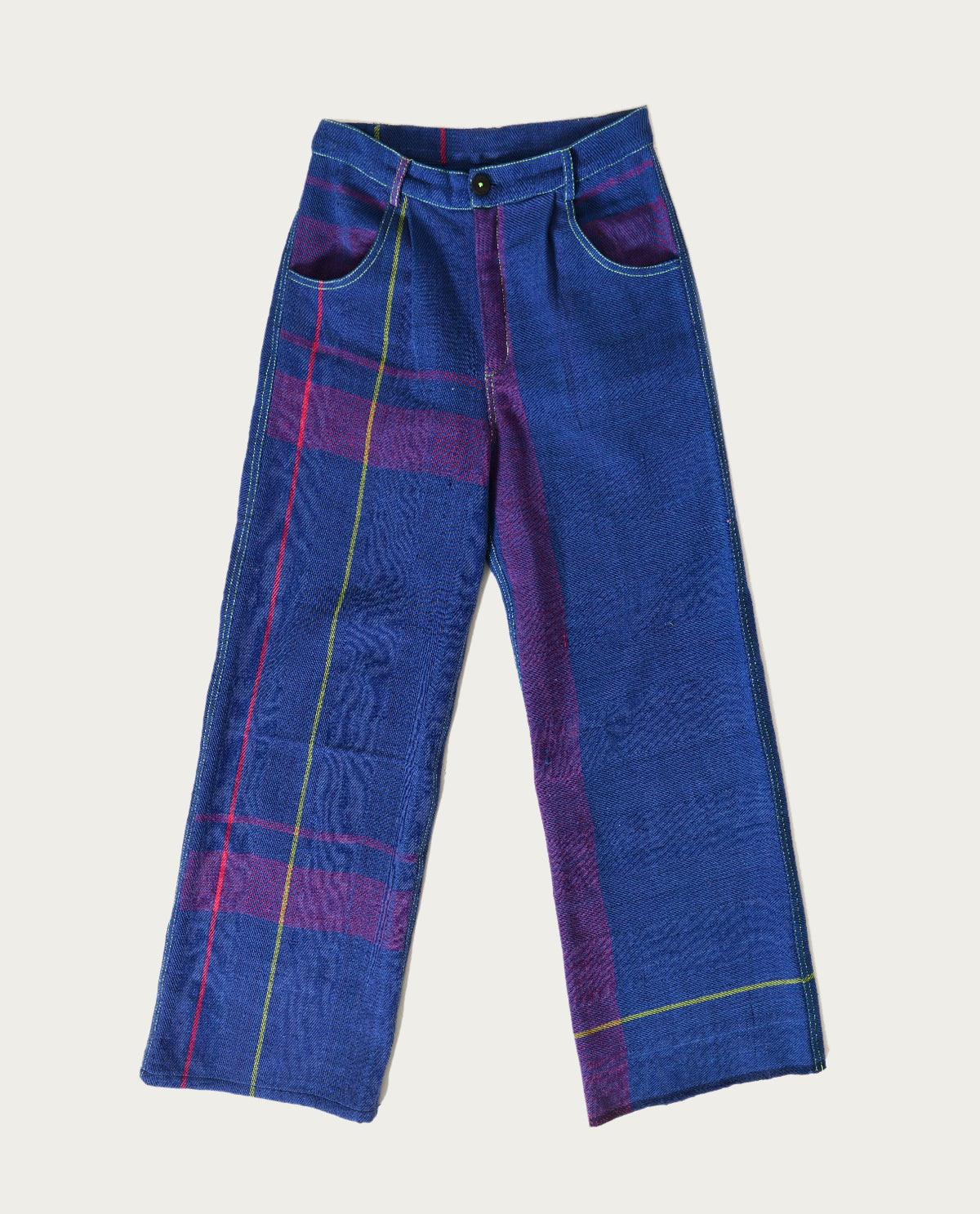 Recycled Blue Striped Cargo Pants at Kamakhyaa by Rias Jaipur. This item is 100% Cotton, Blue, Casual wear, Multicolor, Natural, Pants, RE 2.O, Regular, Stripes, Unisex, Womenswear