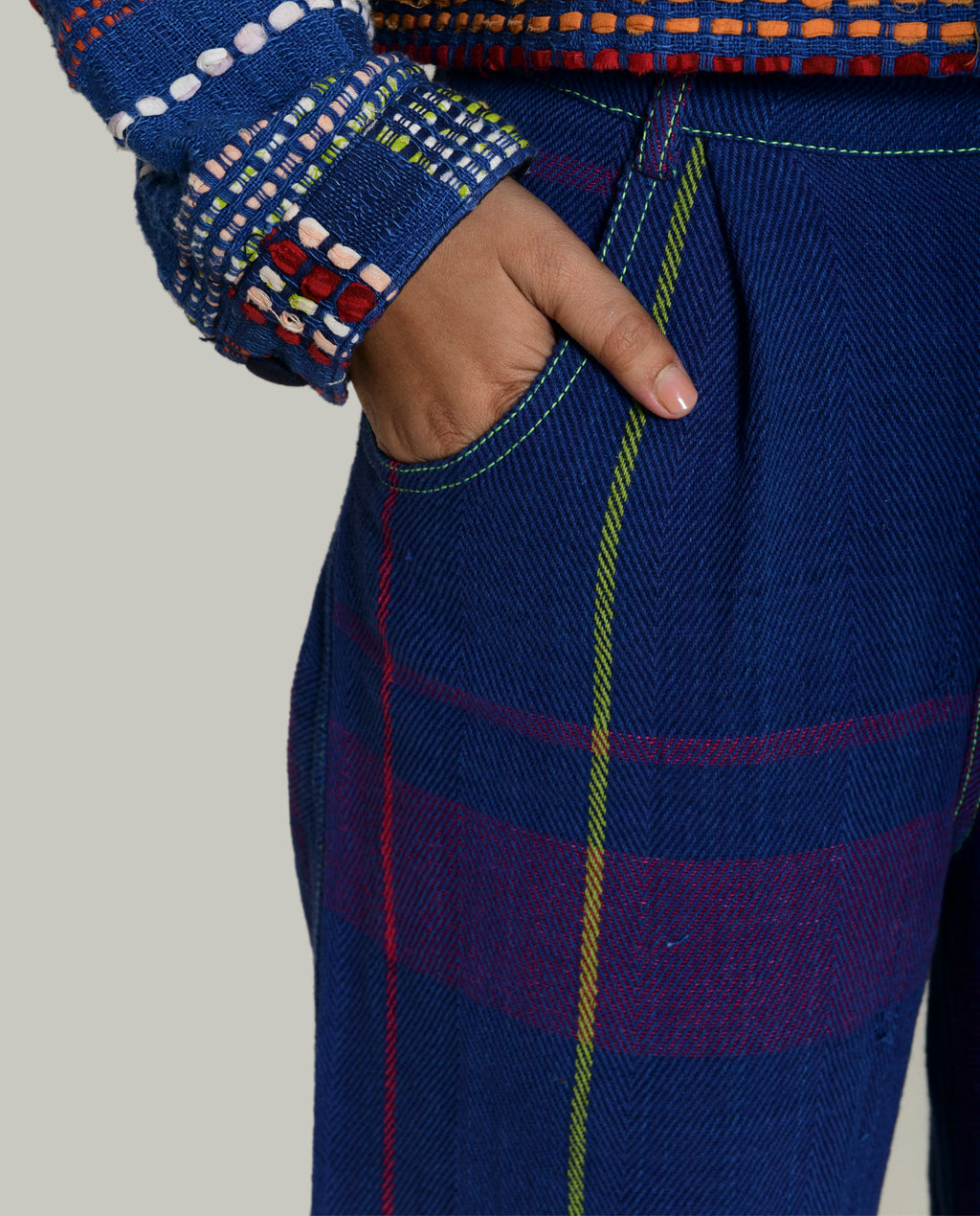 Recycled Blue Striped Cargo Pants at Kamakhyaa by Rias Jaipur. This item is 100% Cotton, Blue, Casual wear, Multicolor, Natural, Pants, RE 2.O, Regular, Stripes, Unisex, Womenswear