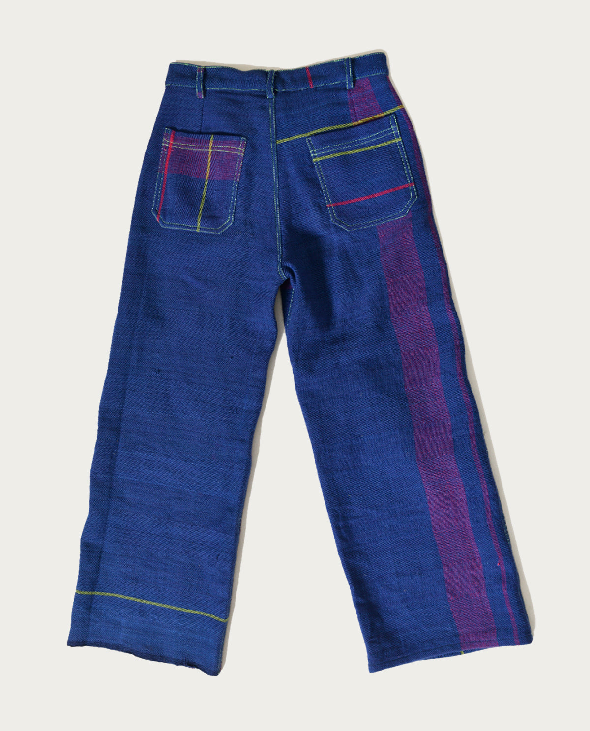 Recycled Blue Striped Cargo Pants at Kamakhyaa by Rias Jaipur. This item is 100% Cotton, Blue, Casual wear, Multicolor, Natural, Pants, RE 2.O, Regular, Stripes, Unisex, Womenswear