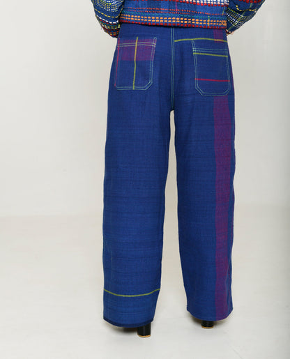 Recycled Blue Striped Cargo Pants at Kamakhyaa by Rias Jaipur. This item is 100% Cotton, Blue, Casual wear, Multicolor, Natural, Pants, RE 2.O, Regular, Stripes, Unisex, Womenswear