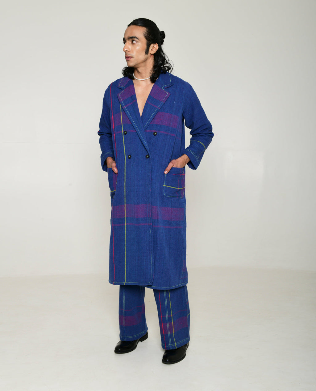 Recycled Blue Striped Cotton Trench Coat at Kamakhyaa by Rias Jaipur. This item is 100% Cotton, Blue, Casual wear, Multicolor, Natural, Overlays, RE 2.O, Regular, Stripes, Unisex, Womenswear