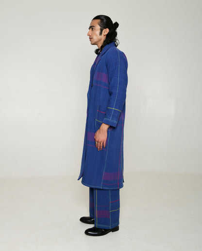 Recycled Blue Striped Cotton Trench Coat at Kamakhyaa by Rias Jaipur. This item is 100% Cotton, Blue, Casual wear, Multicolor, Natural, Overlays, RE 2.O, Regular, Stripes, Unisex, Womenswear